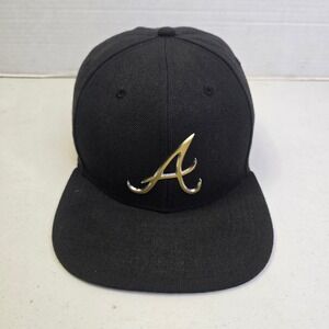 Atlanta Braves '47 Brand Snapback Hat Black Metallic Logo Flat Brim